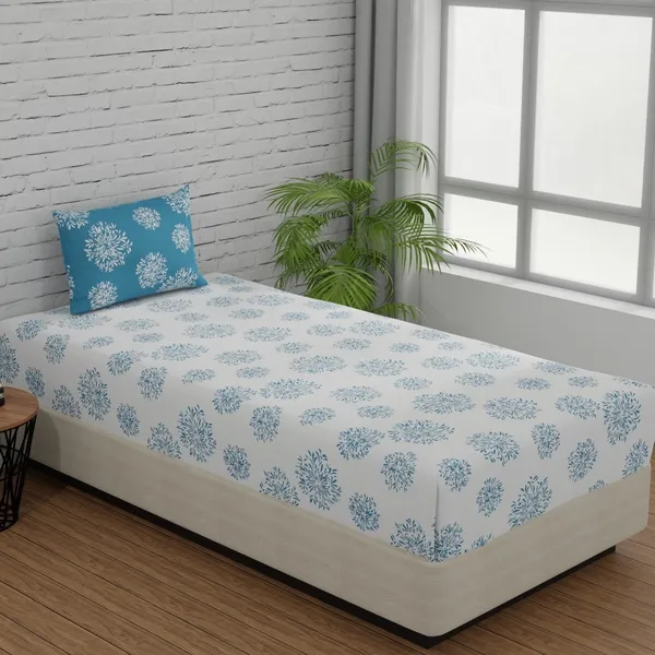 144_TC_Geometric_Cotton_Single_Bedsheet_with_Pillow_Cover_-_White_&_Blue