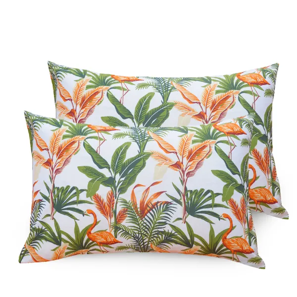 144_TC_Floral_Queen_Size_Bedsheet_Cotton_with_2_Pillow_Covers_-_Orange,_Green_&_White