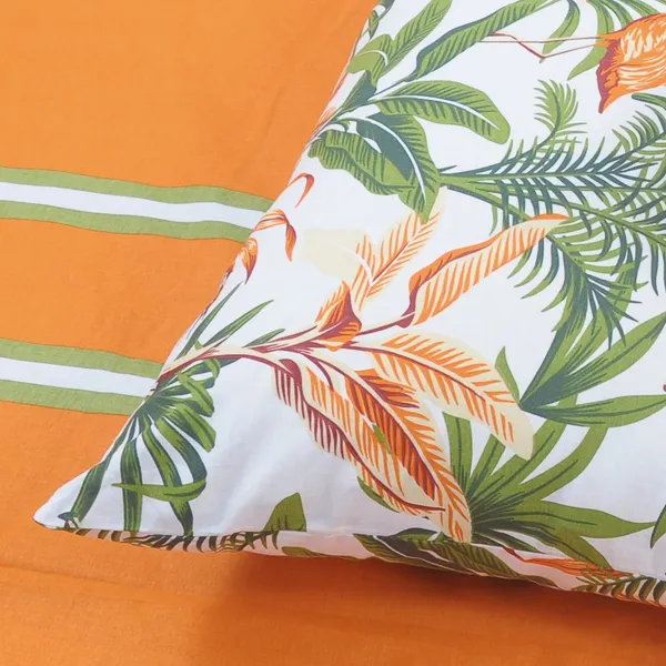 144_TC_Stripes_King_Size_Bedsheet_Cotton_with_2_Pillow_Covers_|_108_x_108_inches_|_Orange_&_Green