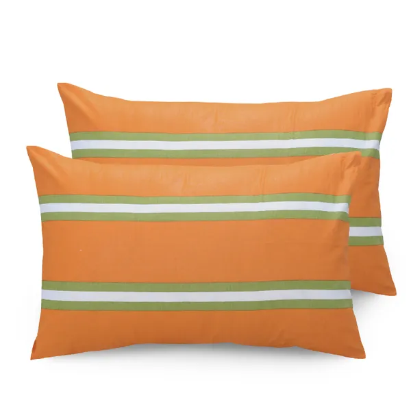 144_TC_Floral_Cotton_Bedsheet_for_Queen_Size_Bed_Cotton_with_2_Pillow_Covers_-_Orange,_Green_&_White