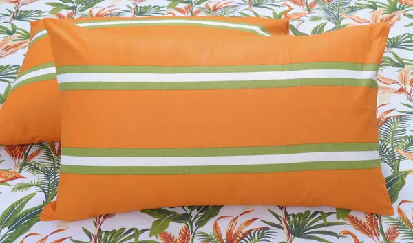 144_TC_Floral_Cotton_Bedsheet_for_Queen_Size_Bed_Cotton_with_2_Pillow_Covers_-_Orange,_Green_&_White