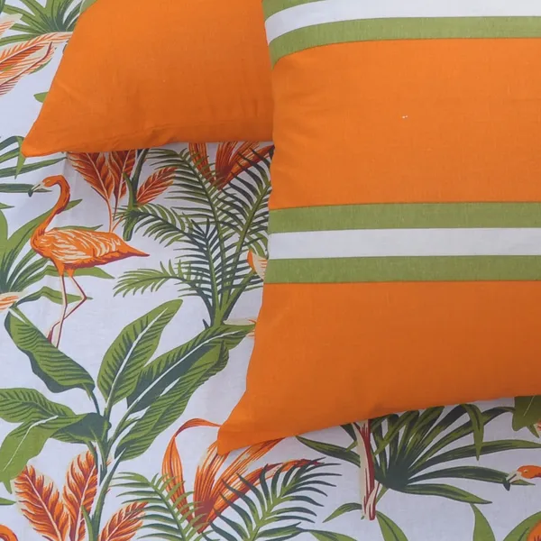 144_TC_Floral_Cotton_Bedsheet_for_Queen_Size_Bed_Cotton_with_2_Pillow_Covers_-_Orange,_Green_&_White