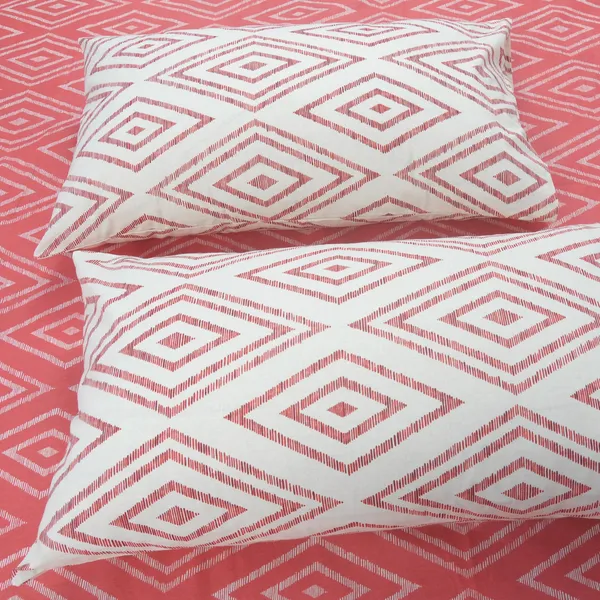 144_TC_Cotton_Bed_Sheet_for_Double_Set_Bed_with_2_Pillow_Covers_-_Peach_Pink_&_White