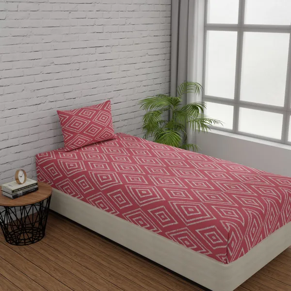 Geometric_Bed_sheet_for_Single_Set_Bed_with_Pillow_Cover_-_Peach_Pink__-_Thread_Count_144