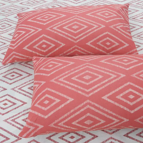 144_TC_Geometric_Cotton_Bedsheet_for_Queen_Size_Bed_with_2_Pillow_Covers_-_White_&_Peach_Pink