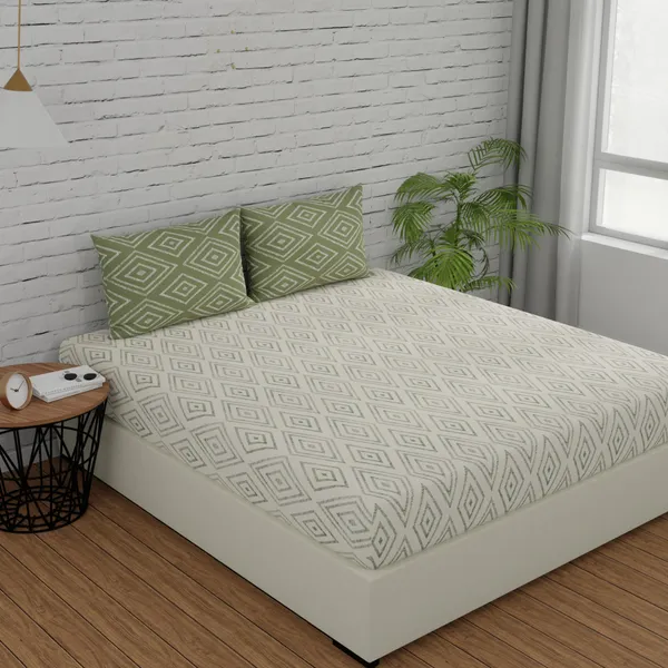144_TC_Cotton_Bedsheets_for_King_Size_Bed_with_2_Pillow_Covers_|_9ft_x_9ft_|_White_&_Sage_Green