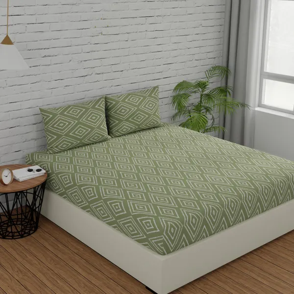 144_TC_Cotton_Bedsheets_for_King_Size_Bed_with_2_Pillow_Covers_|_108x108_inches_|_Sage_Green