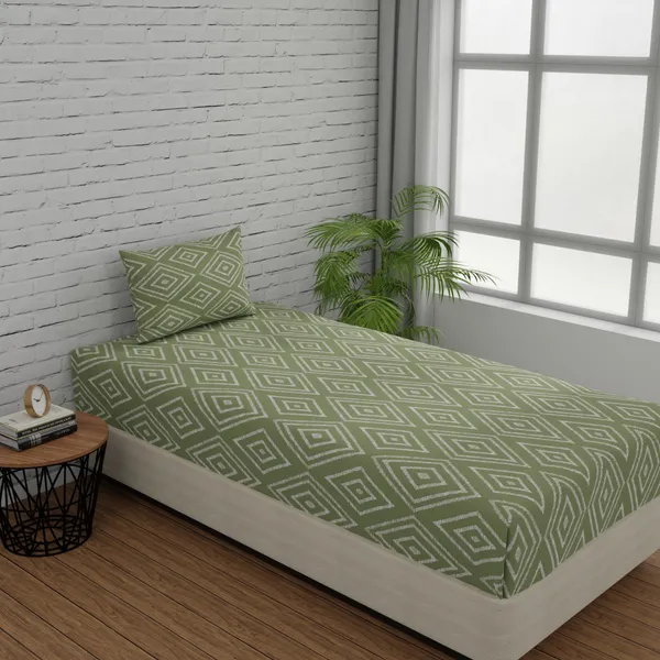 144_TC_Cotton_Bedsheet_Single_Bed_with_1_Pillow_Cover_-_Sage_Green