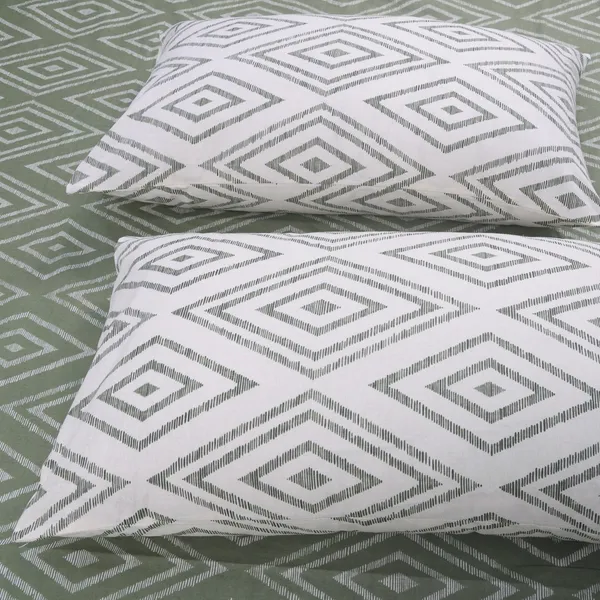 144_TC_Cotton_Bed_Sheet_for_Double_Set_Bed_with_2_Pillow_Covers_-_Sage_Green_&_White