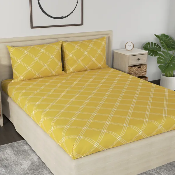 210_TC_Geometric_King_Size_Bedsheet_Cotton_with_2_Pillow_Covers_|_108_x_108_inches_|_Yellow__-_Thread_Count_210