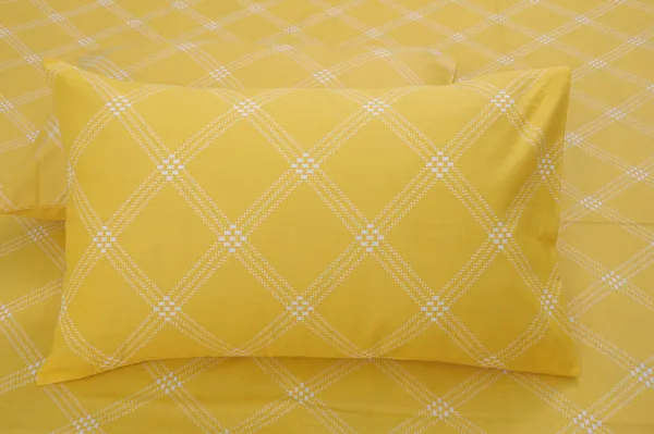 210_TC_Geometric_King_Size_Bedsheet_Cotton_with_2_Pillow_Covers_|_108_x_108_inches_|_Yellow__-_Thread_Count_210