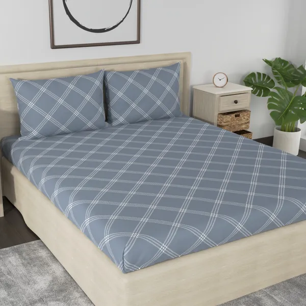 210_TC_Geometric_Cotton_Single_Bedsheet_with_Pillow_Cover_-_Grey__-_Thread_Count_210