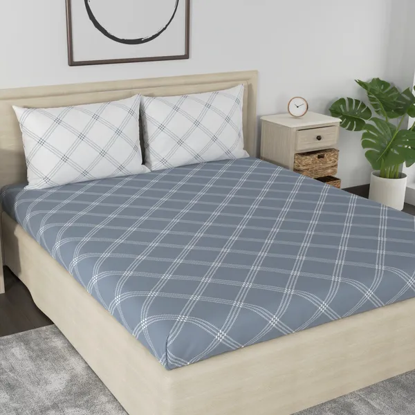 210_TC_Geometric_Bedsheet_for_King_Size_Bed_with_2_Pillow_Covers_|_108_by_108_inch_|_Grey_&_White__-_Thread_Count_210