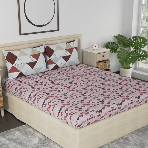 210_TC_Cotton_Bedsheet_for_Double_Bed_Cotton_with_2_Pillow_Covers_-_Brown,_Brick_&_White