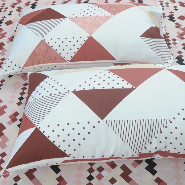 210_TC_Cotton_Bedsheet_for_Double_Bed_Cotton_with_2_Pillow_Covers_-_Brown,_Brick_&_White