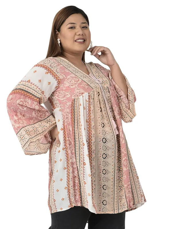 Plus_Size_Pink_Floral_Printed_Casual_Stylish_Longline_Top_For_Women