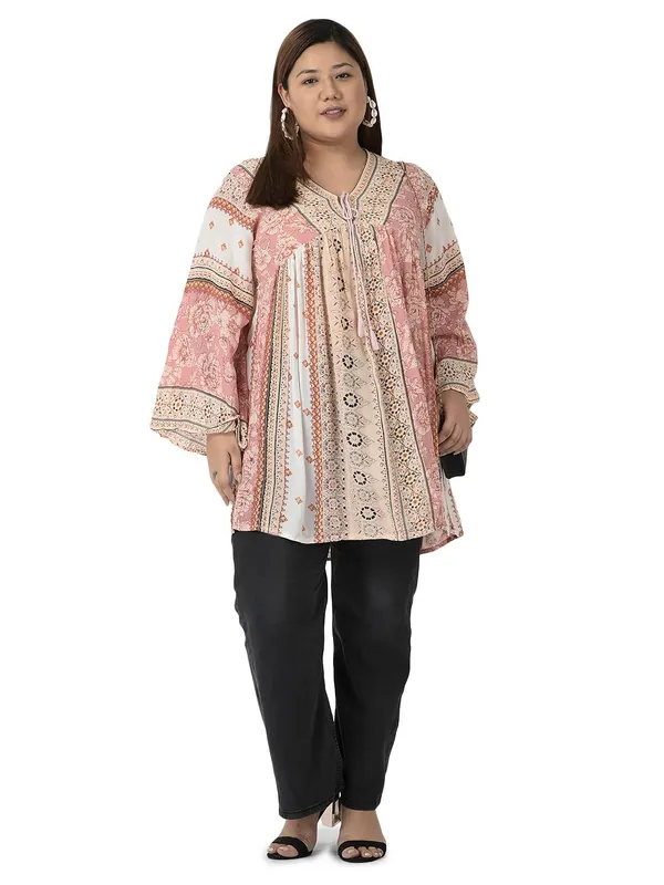Plus_Size_Pink_Floral_Printed_Casual_Stylish_Longline_Top_For_Women
