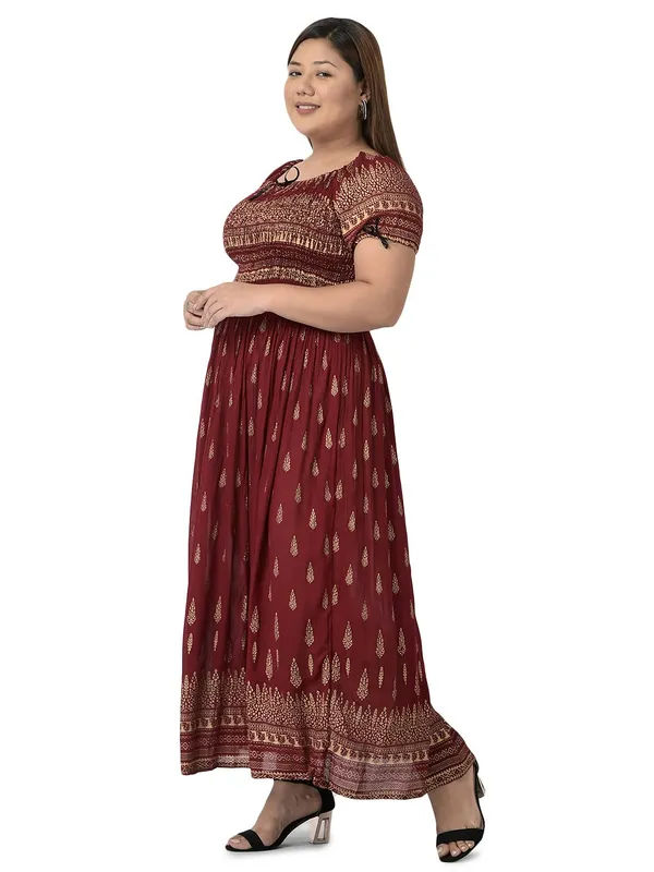 Plus_Size_Red_Women_Long_Floral_Printed_Summer_Dress_Kurti_Anakurti_Bodice_Maxi_Dress_Casual