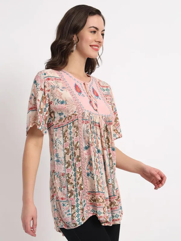 Pink_Beautiful_Floral_Printed_Longline_Top_with_Tie-Up_Neck_&_Flared_Sleeves_For_Women