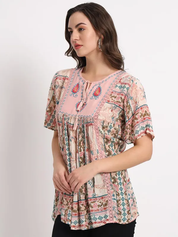 Pink_Beautiful_Floral_Printed_Longline_Top_with_Tie-Up_Neck_&_Flared_Sleeves_For_Women