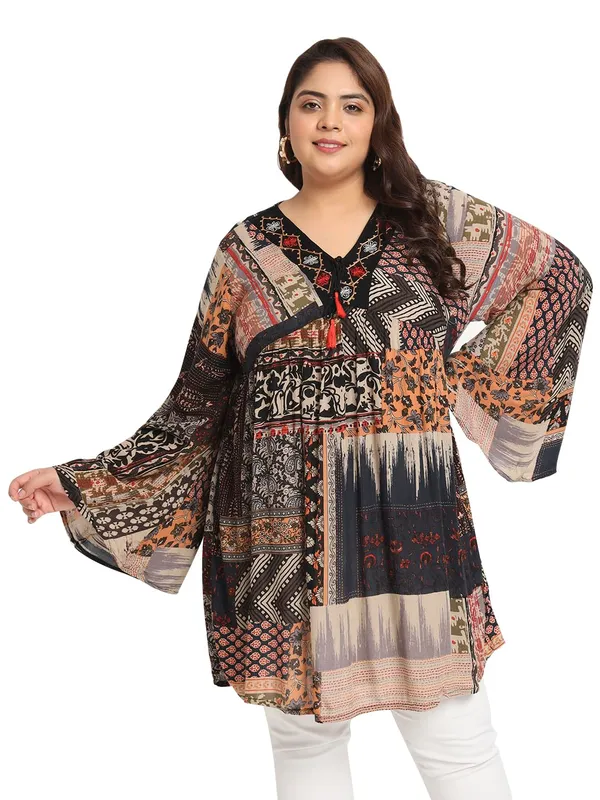 Plus_Size_Multicolor_Floral_Embroidered_Tunic_Fit_And_Flare_Casual_Top_For_Women