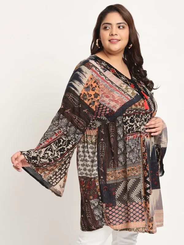 Plus_Size_Multicolor_Floral_Embroidered_Tunic_Fit_And_Flare_Casual_Top_For_Women