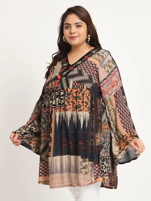 Plus_Size_Multicolor_Floral_Embroidered_Tunic_Fit_And_Flare_Casual_Top_For_Women