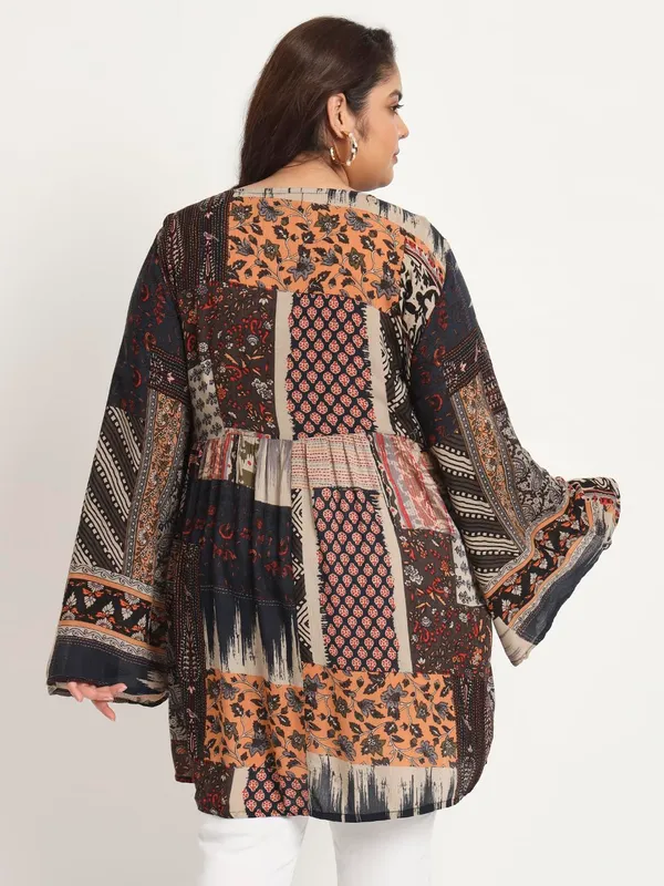 Plus_Size_Multicolor_Floral_Embroidered_Tunic_Fit_And_Flare_Casual_Top_For_Women