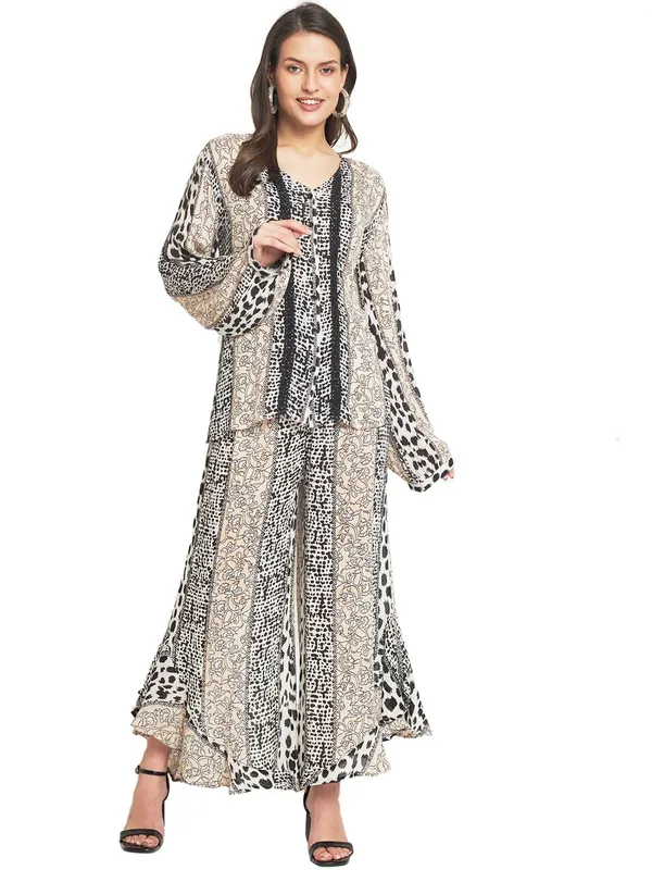 Black_&_White_Floral_with_Cheetah_Print_Tunic_Kurta_with_Pajama_Pant_Set_For_Women