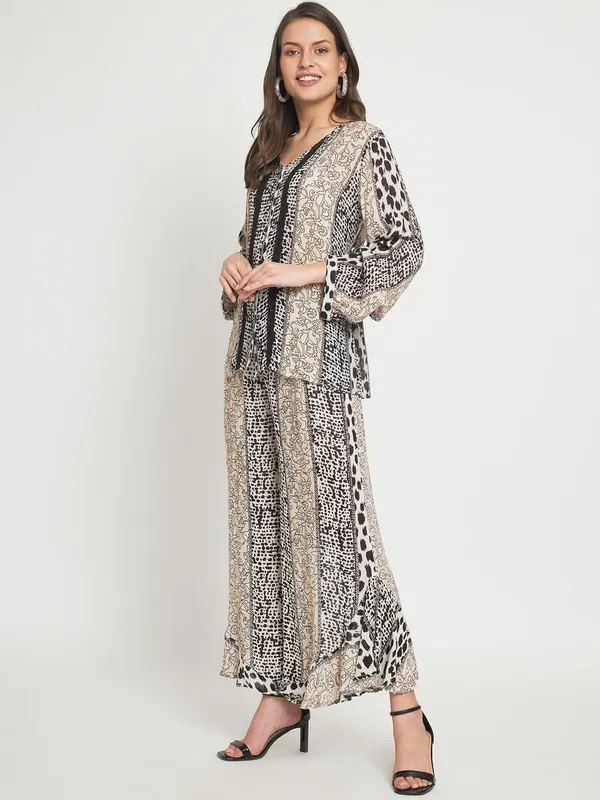 Black_&_White_Floral_with_Cheetah_Print_Tunic_Kurta_with_Pajama_Pant_Set_For_Women