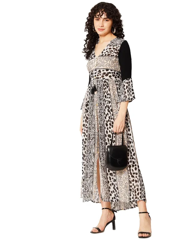 Black&White_Women_Long_Dress_Floral_Beachwear_Summer_Dress_Knee_Length_Regular_Wear