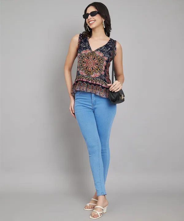 Blue_Floral_Boho_Printed_Short_Sleeveless_Top_For_Women