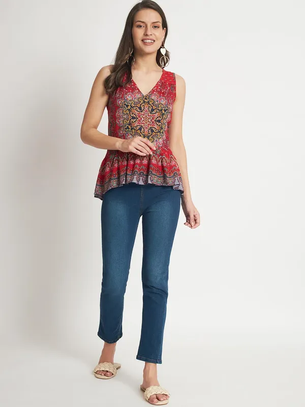 Red_Floral_Boho_Printed_Short_Sleeveless_Top_For_Women