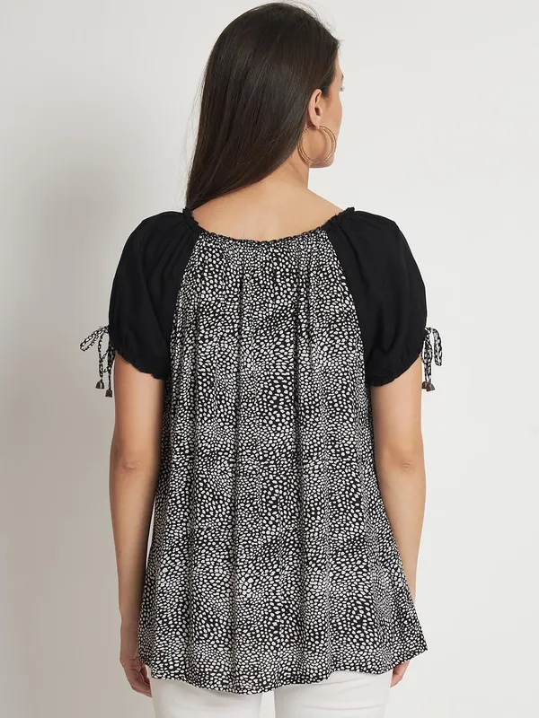 Black_Floral_Boho_Tiger_Printed_Kurta_Summer_Fit_And_Flare_Casual_Stylish_Top_For_Women_Dress