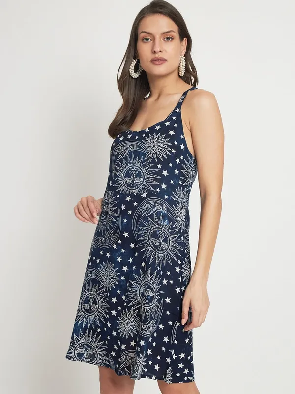 Navy_Blue_Women_Dress_Short_Stylish_Casual_Bell_Sleeves_Printed_Top_For_Women