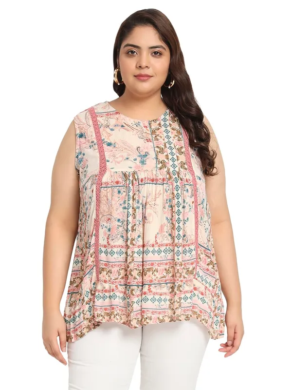 Plus_Size_Pink_Women_Top_Floral_Boho_Printed_Short_Kurta_Summer_Fit_And_Flare_Casual_Stylish_Top_For_Women_Dress
