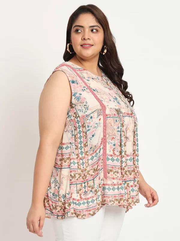 Plus_Size_Pink_Women_Top_Floral_Boho_Printed_Short_Kurta_Summer_Fit_And_Flare_Casual_Stylish_Top_For_Women_Dress