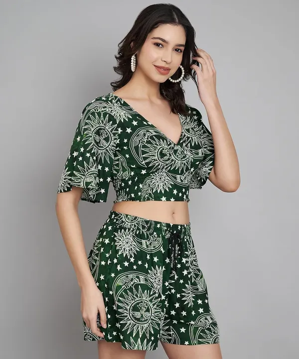Green_Styles_Beach_Wear_Co_Ord_Set_Two_Piece_Dress_Top_Short_For_Women