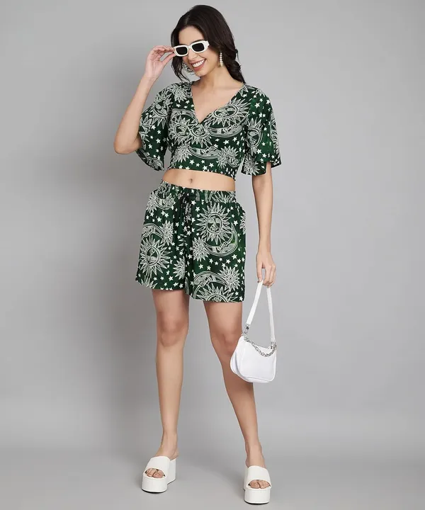 Green_Styles_Beach_Wear_Co_Ord_Set_Two_Piece_Dress_Top_Short_For_Women