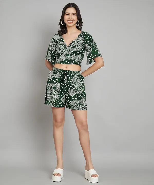 Green_Styles_Beach_Wear_Co_Ord_Set_Two_Piece_Dress_Top_Short_For_Women