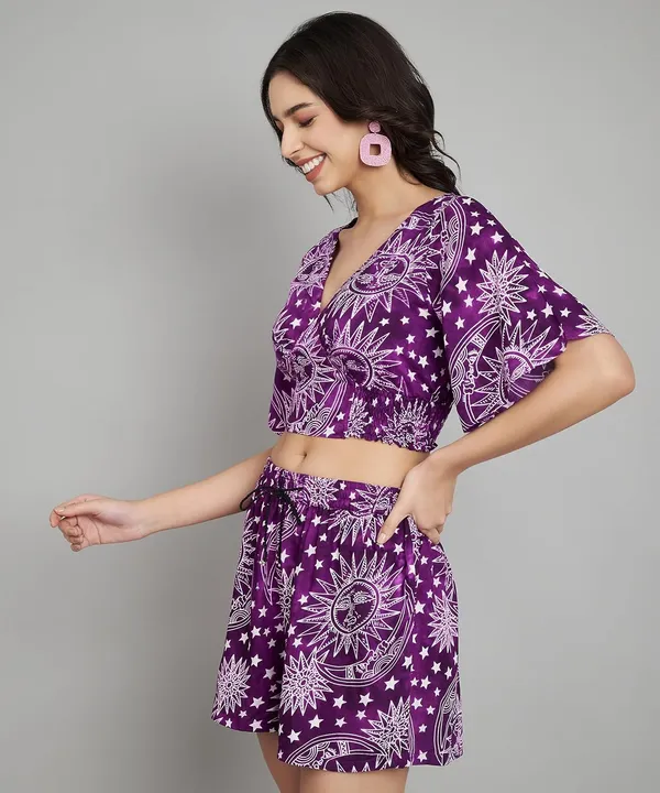 Purple_Styles_Beach_Wear_Co_Ord_Set_Two_Piece_Dress_Top_Short_For_Women