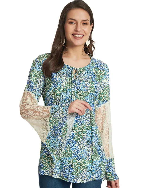 Green_Floral_Tiger_Printed_Top_Summer_Fit_And_Flare_Casual_Stylish_Top_For_Women