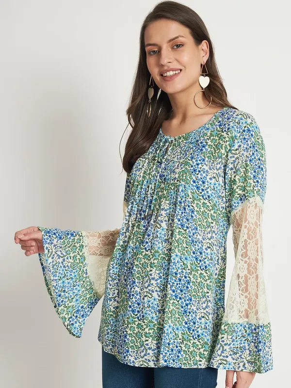 Green_Floral_Tiger_Printed_Top_Summer_Fit_And_Flare_Casual_Stylish_Top_For_Women