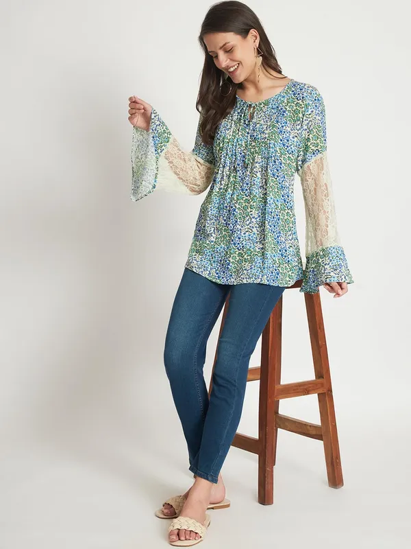 Green_Floral_Tiger_Printed_Top_Summer_Fit_And_Flare_Casual_Stylish_Top_For_Women