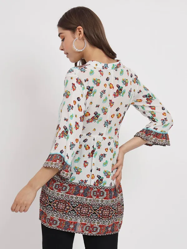 Beige_Floral_Printed_Casual_Stylish_Longline_Top_For_Women_Short_Kurta