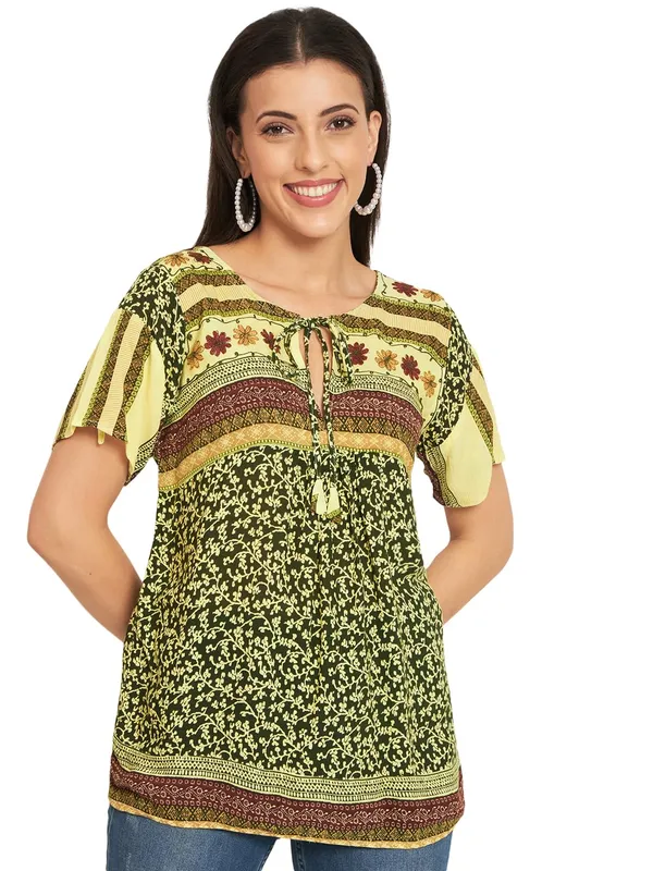 Green_Women_Top_Kurta_Floral_Printed_Casual_Stylish_Short_Kurta
