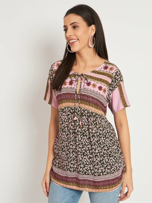Pink_Women_Top_Kurta_Floral_Printed_Casual_Stylish_Short_Kurta