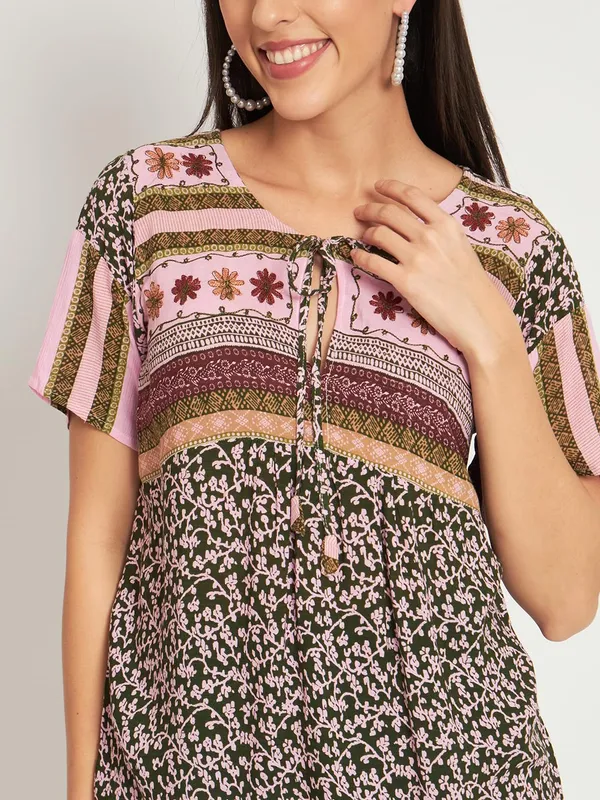Pink_Women_Top_Kurta_Floral_Printed_Casual_Stylish_Short_Kurta