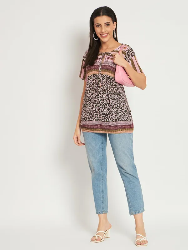 Pink_Women_Top_Kurta_Floral_Printed_Casual_Stylish_Short_Kurta