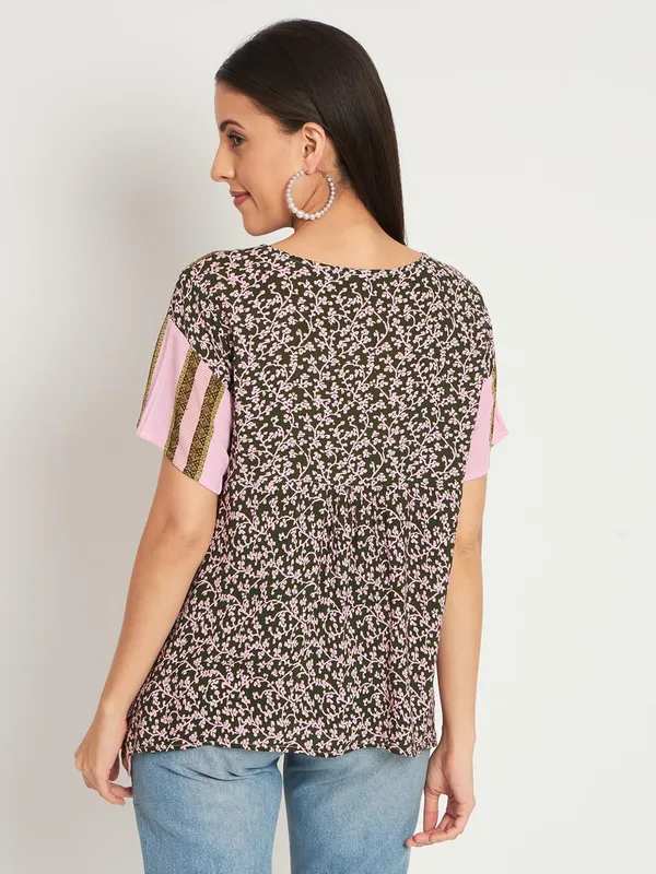 Pink_Women_Top_Kurta_Floral_Printed_Casual_Stylish_Short_Kurta